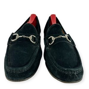 Men genuine GUCCI black suede leather horse bit loafers shoes 7.5 8 US